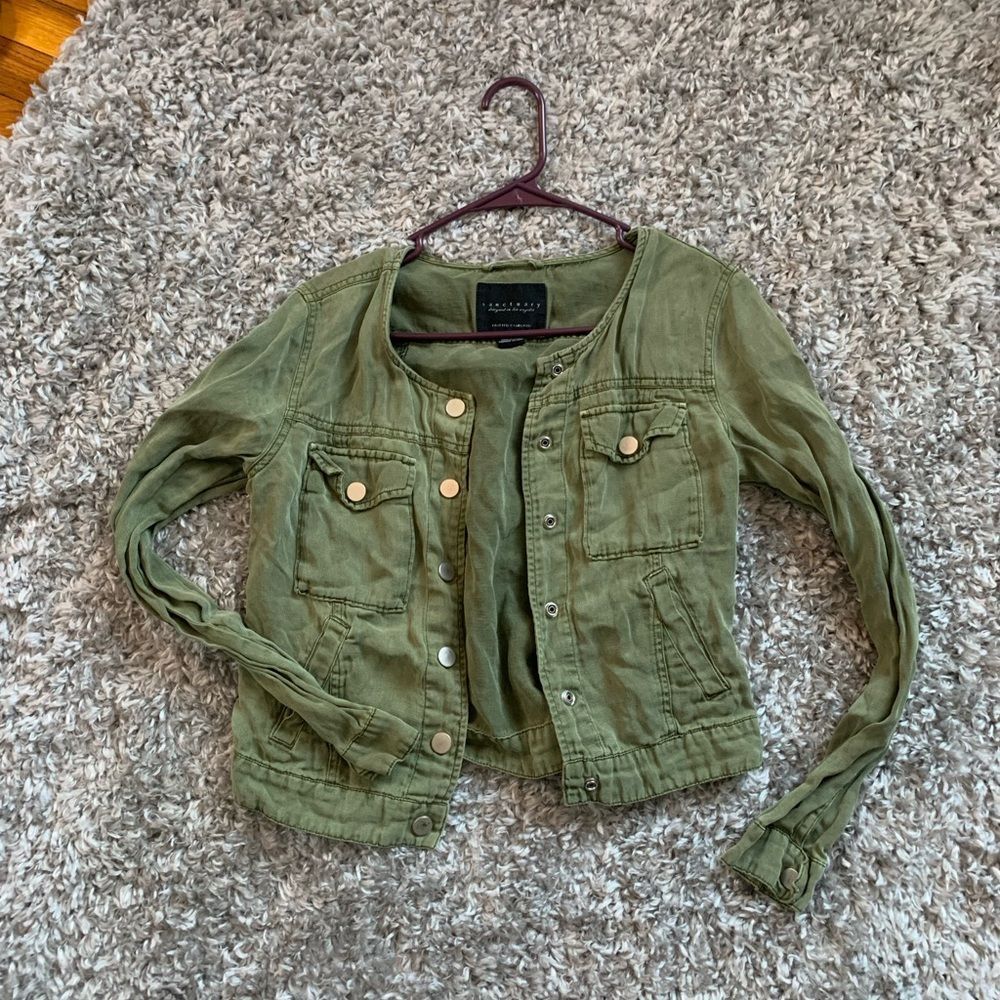 SANTUARY || Woman’s XS Army Green Button Up Lightweight Jacket Outerwear Pockets